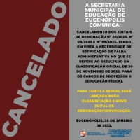 CANCELAMENTO EDITAL 07, 08 E 09 DE 2023